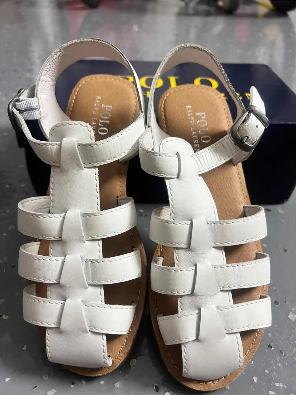 Polo by Ralph Lauren casual fisherman white Leather Sandals KIDS SIZE 2